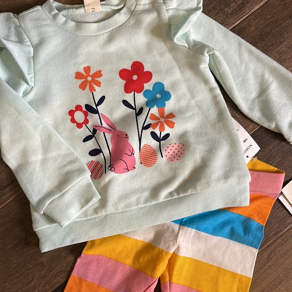 Flutter Graphic Sweatshirt & Leggings Set BLUE GLACIER BUNNY STRIPES, Size 12M - Picture 3 of 5
